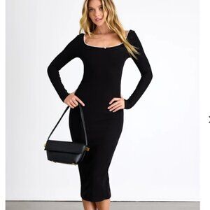 NWT Lulus Certainly Darling Black Ribbed Long Sleeve Bodycon Midi Dress Large